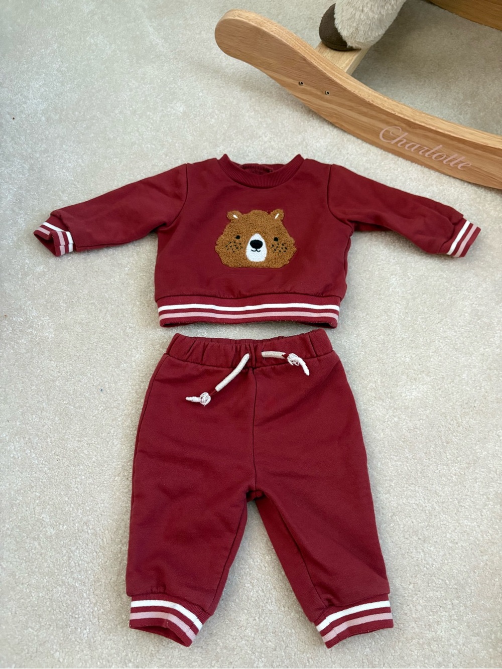 Toddler Burgundy Bear Sweatshirt & Jogger Set